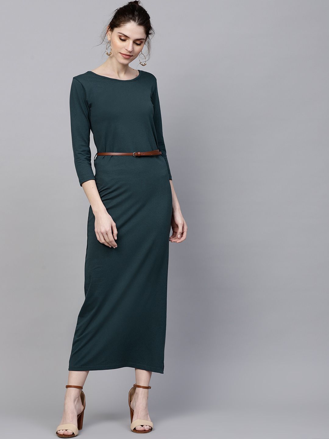 SASSAFRAS Women Teal Blue Solid Maxi Dress