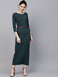 SASSAFRAS Women Teal Blue Solid Maxi Dress