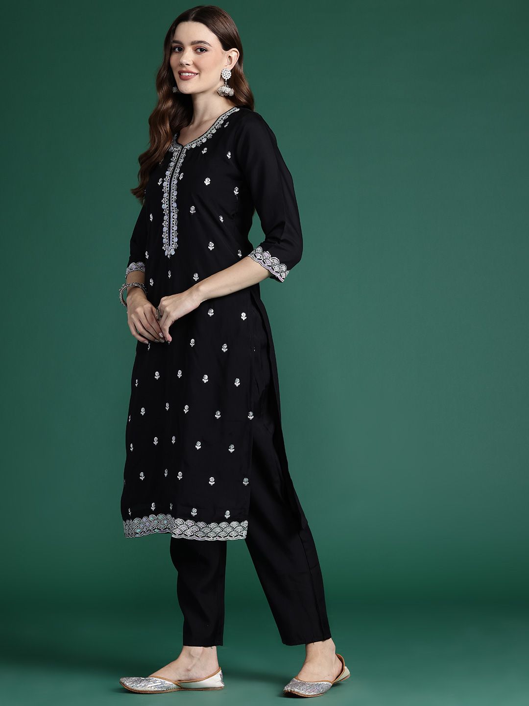 Indo Era Ethnic Motifs Embroidered Sequinned Kurta with Trousers & With Dupatta