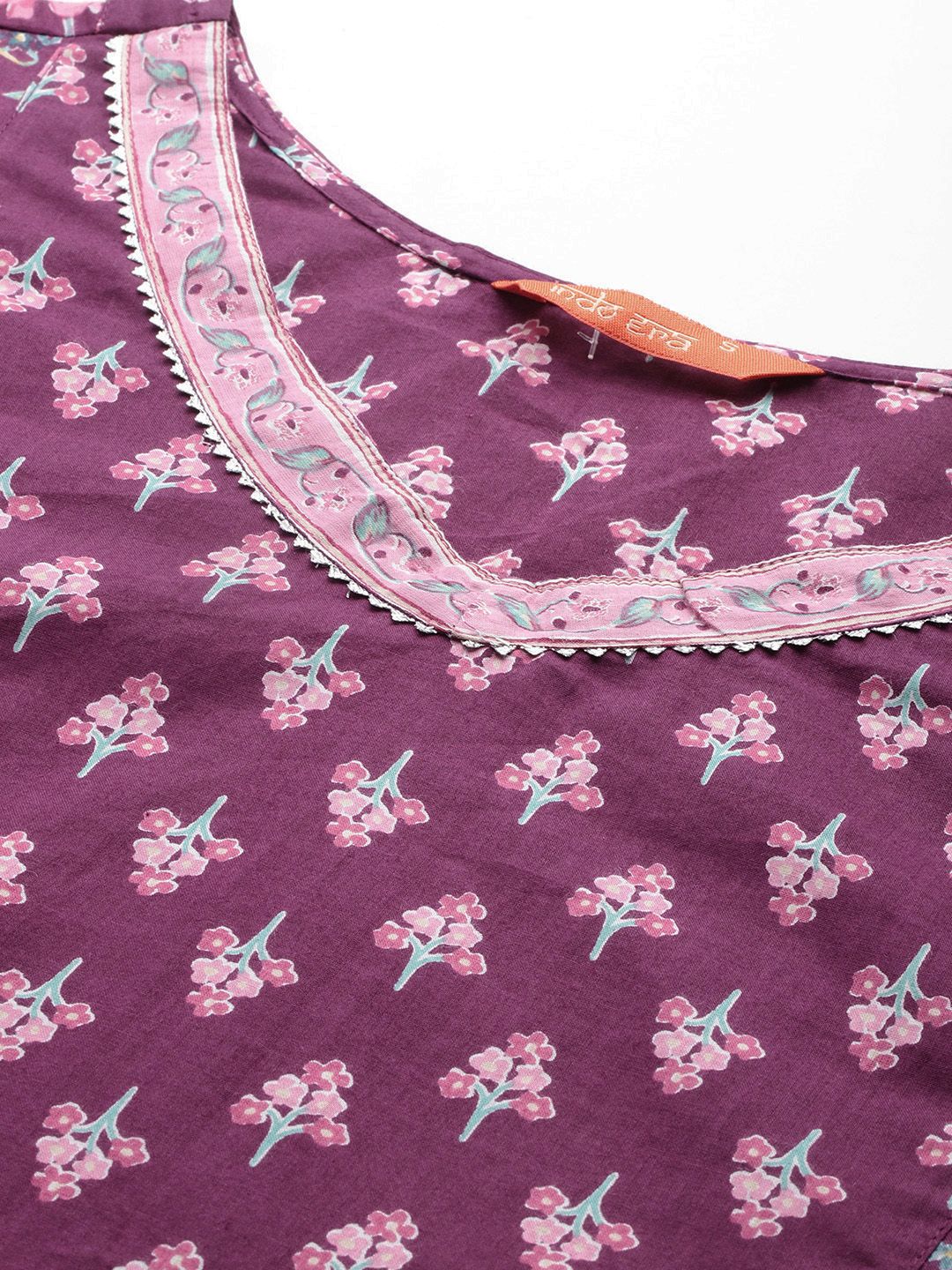 Indo Era Floral Printed  Gotta Patti Pure Cotton Kurta With Trousers & Dupatta