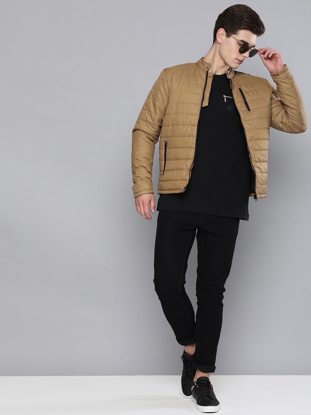 The Indian Garage Co Men Zip-Front Puffer Jacket with Zipper Pockets