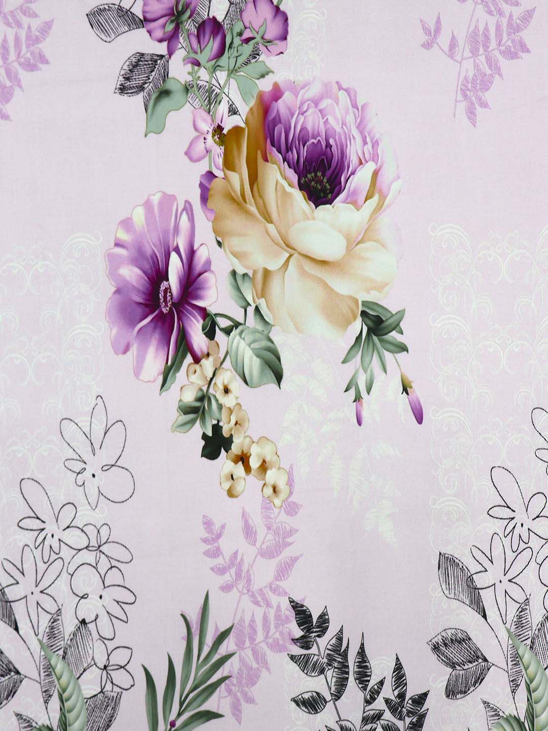 BOMBAY DYEING Blooming Muse Purple Floral Cotton 144 TC King Bedsheet Set 2.74 x 2.74 m