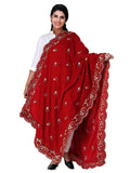 Exotic India Garnet Velvet Dupatta with Embroidered Flowers and Sequins