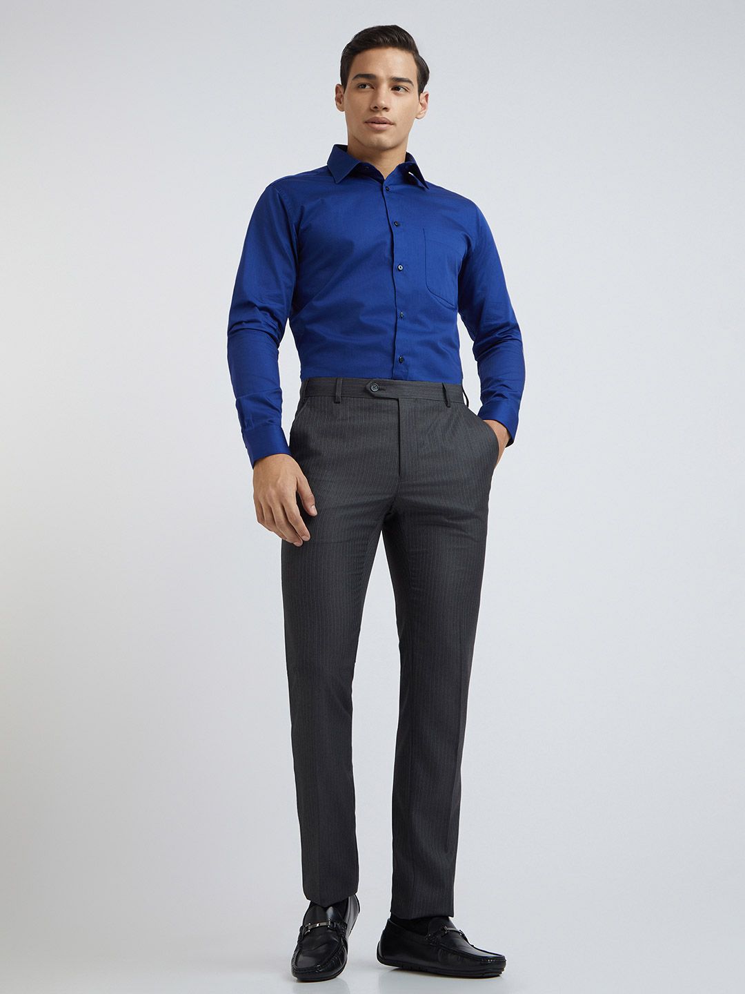 Raymond Men Charcoal Slim Fit Solid Formal Trousers