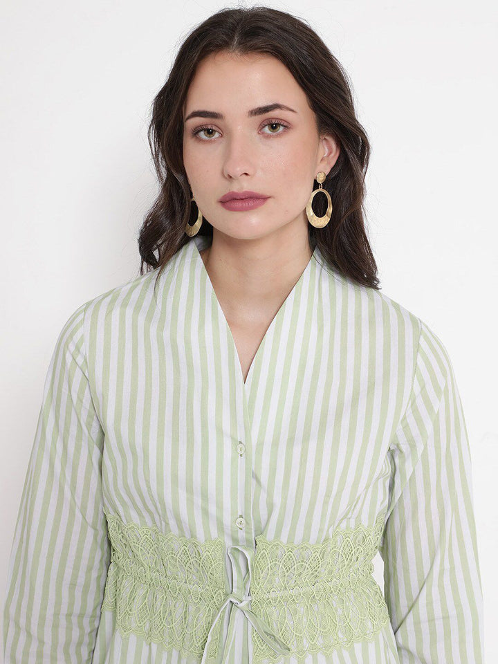RAREISM Striped Cotton Cinched Waist Top
