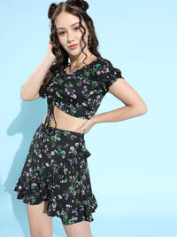 Berrylush Women Stylish Black Floral Dress