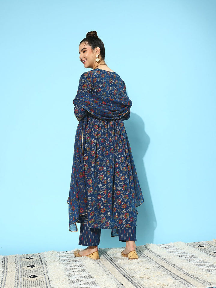 Libas Floral Printed High Slit Gotta Patti Kurta with Trousers & Dupatta