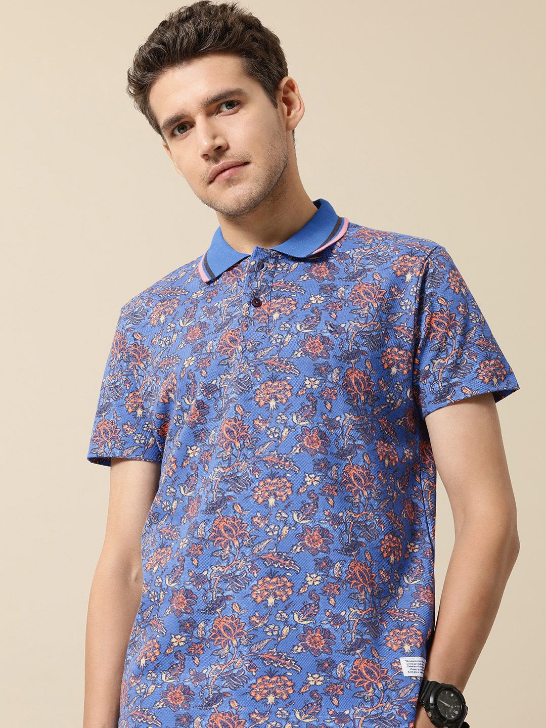 Mr Bowerbird Men Floral Printed Polo Collar Pure Cotton T-shirt