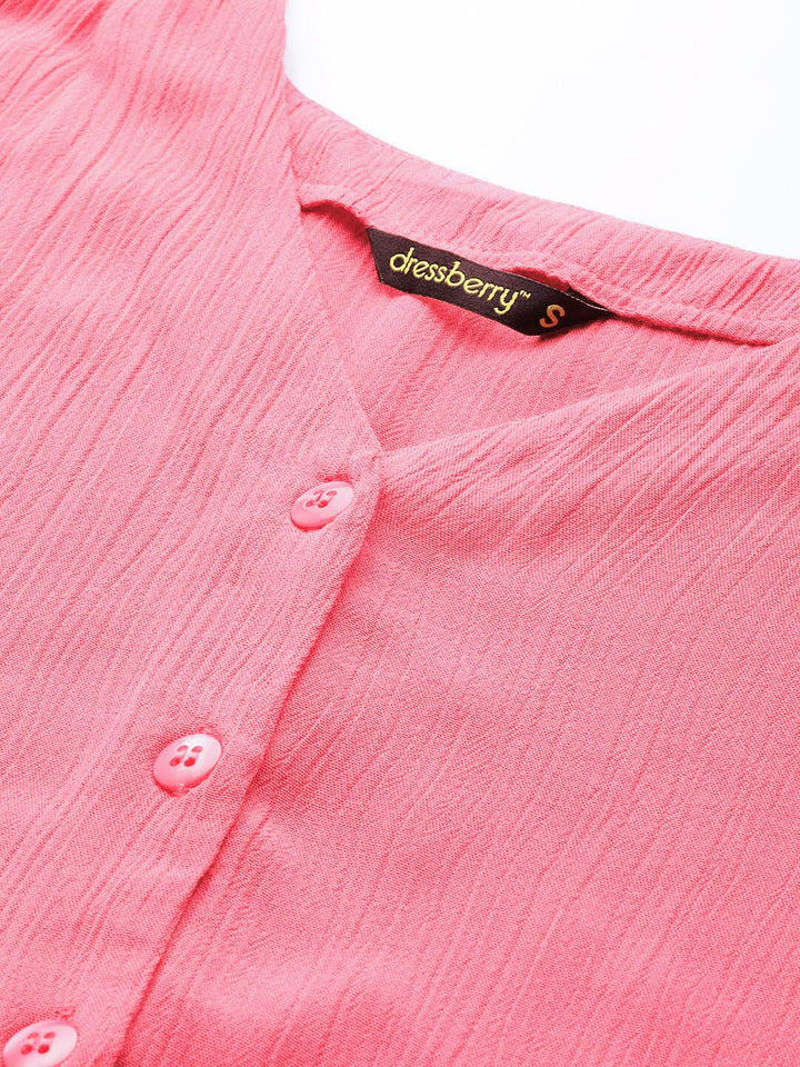 DressBerry Women Pink Crinkled Solid Top