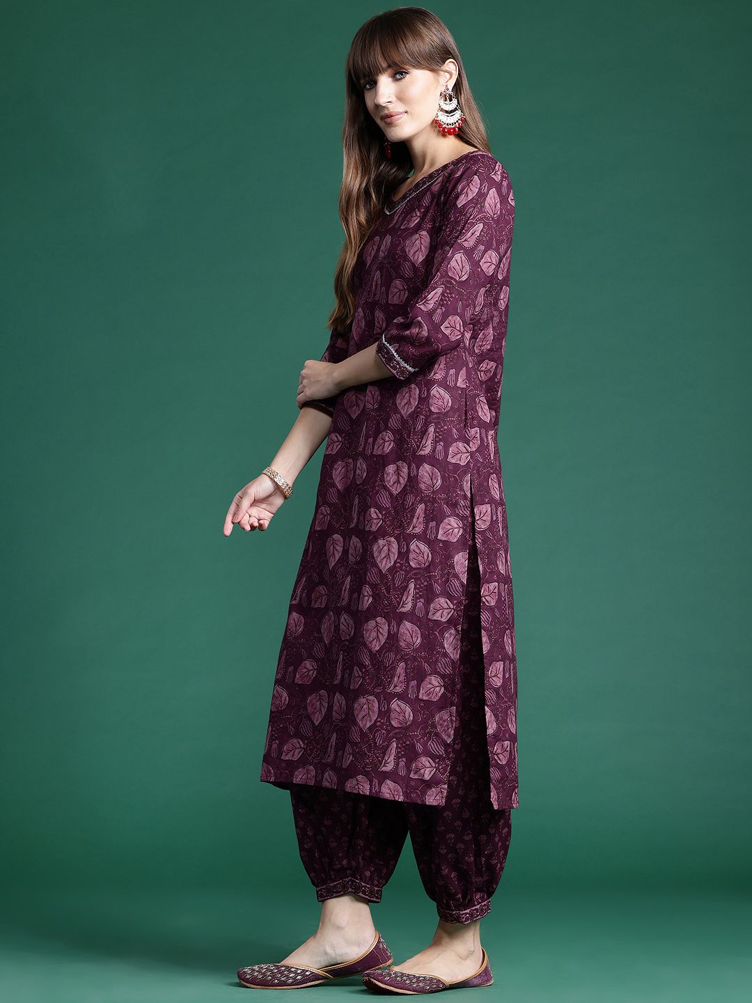 Indo Era Floral Printed Gotta Patti Pure Cotton Kurta With Salwar & Dupatta