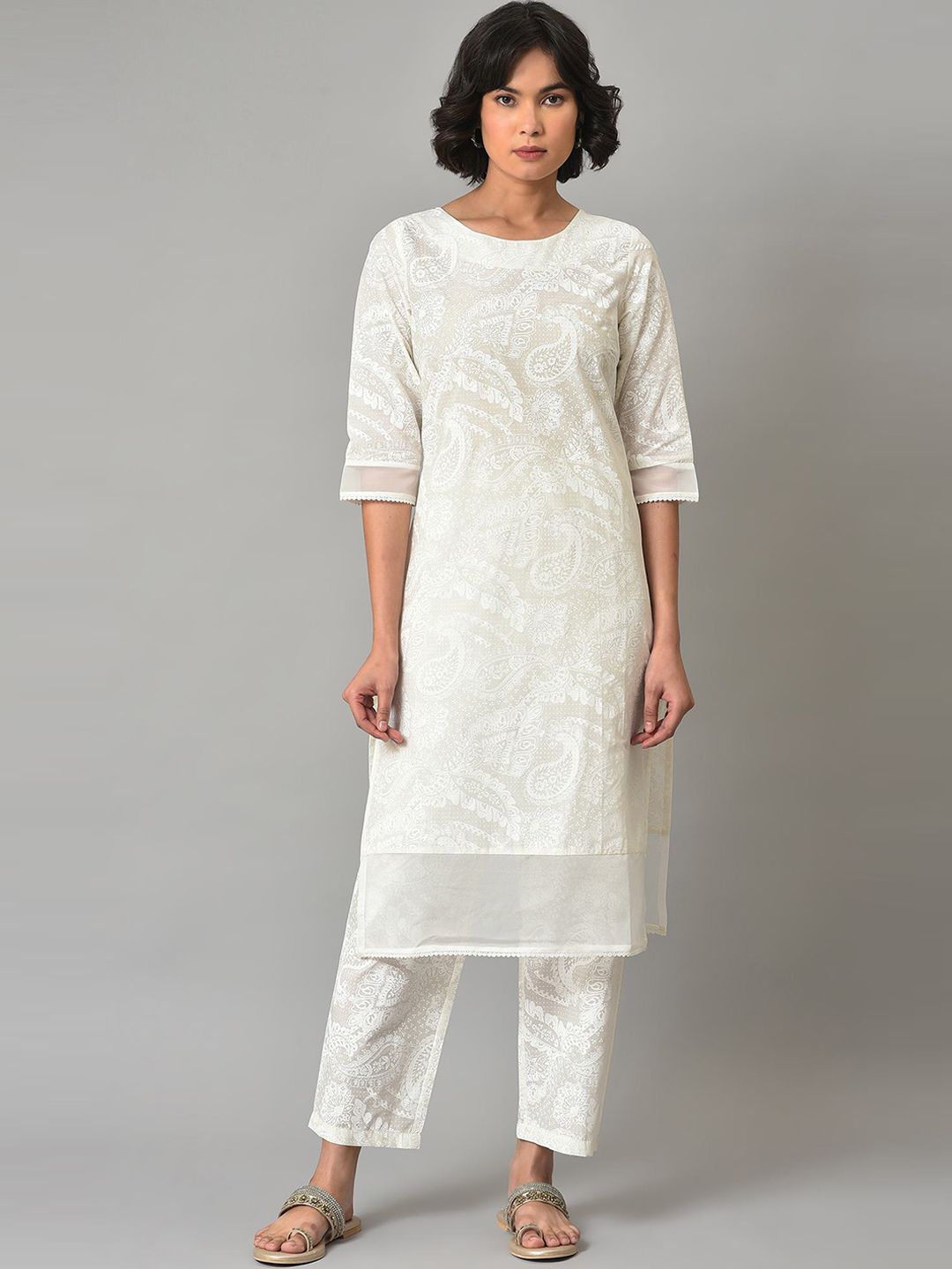 W Ethnic Motifs Printed Pure Cotton Kurta with Trousers