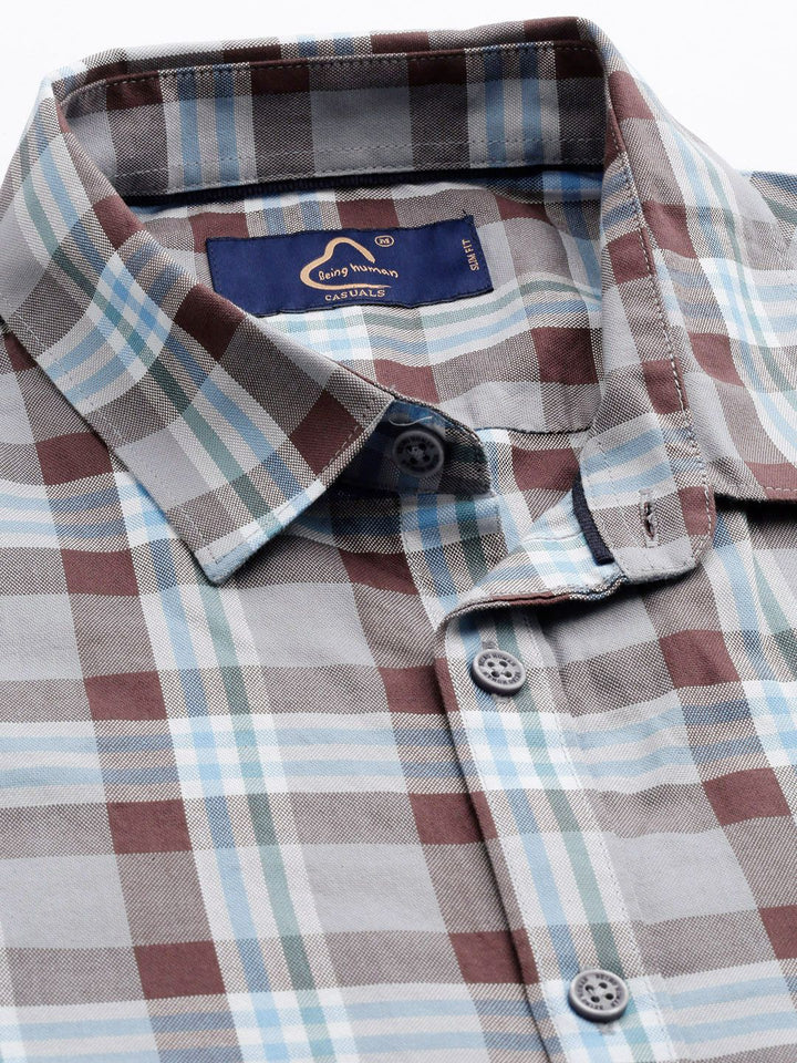 Being Human Slim Fit Opaque Checked Pure Cotton Casual Shirt