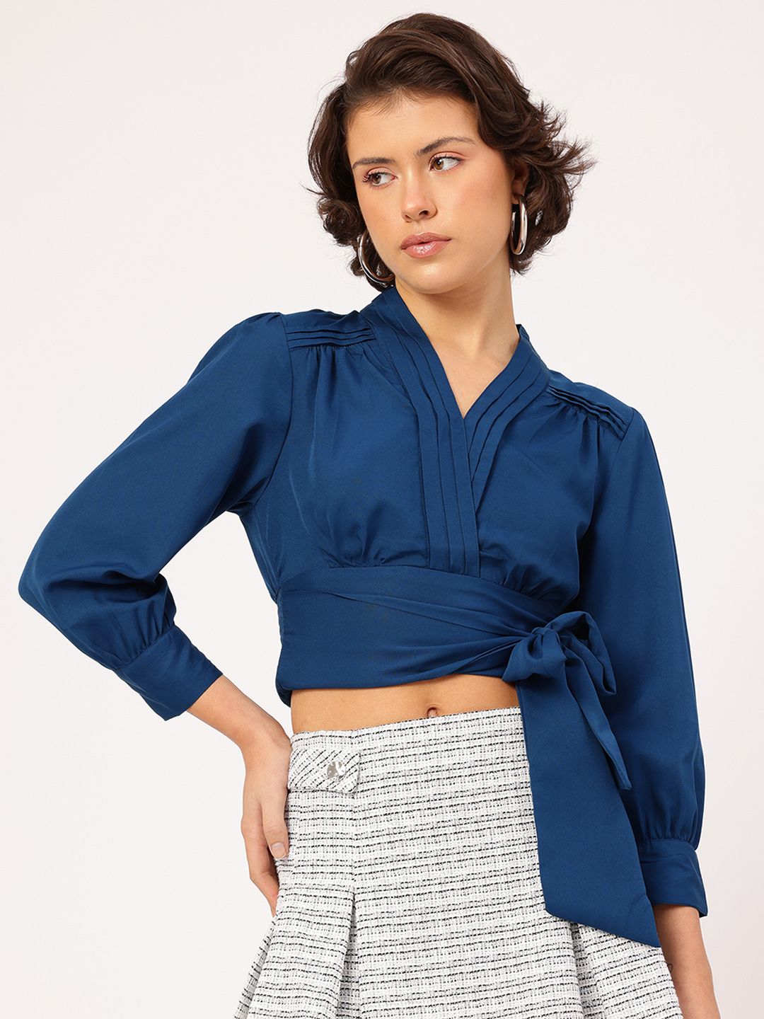 DressBerry Harmonious Hues Belted Smocked Crop Top