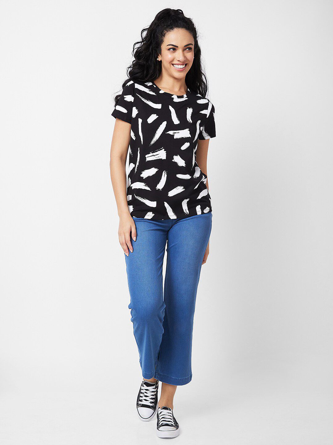 SPYKAR Graphic Printed Round Neck Half Sleeves Cotton Casual T-shirt