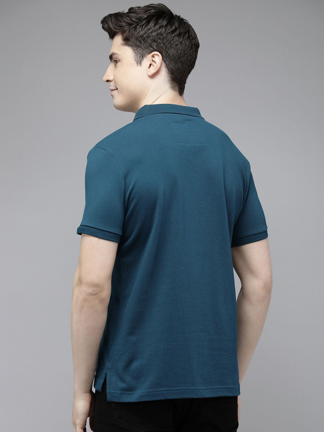 THE BEAR HOUSE Men Blue Polo Collar Applique Slim Fit T-shirt