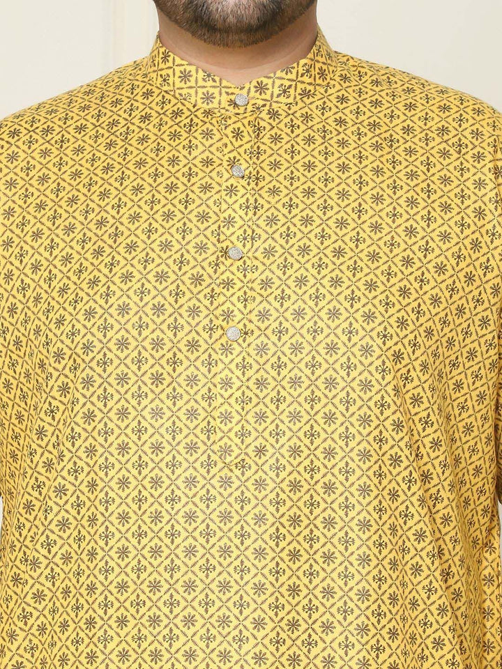 SOJANYA PLUS Floral Embroidered Thread Work Cotton Linen Straight Kurta with Pyjamas