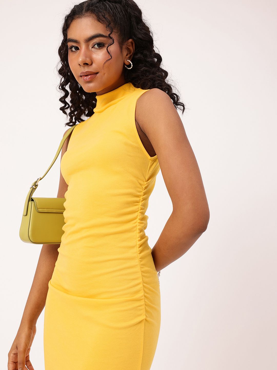 DressBerry The Sunshine Chic Ruched Sheath Midi Dress