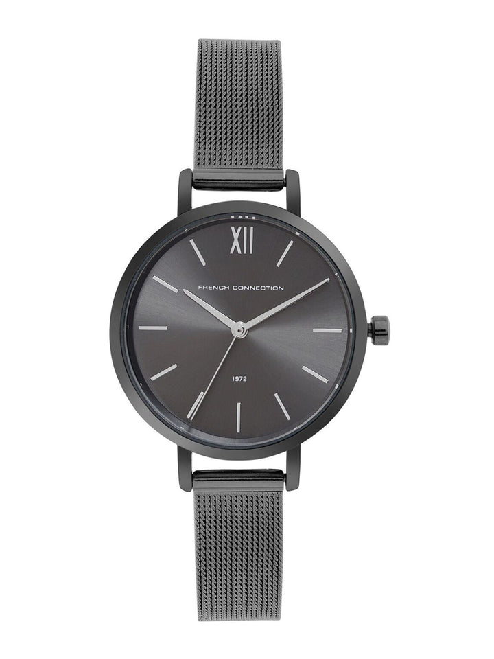 French Connection Women Black Dial & Black Stainless Steel Bracelet Style Straps Analogue Watch FCE22GN