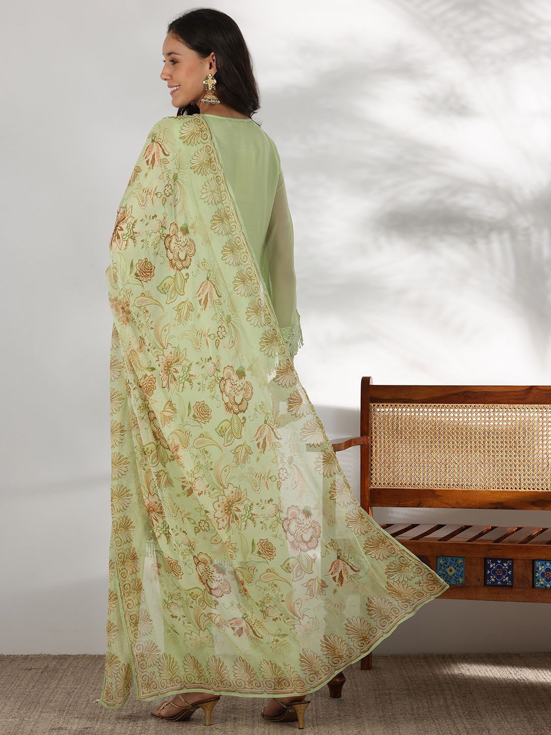 Libas Floral Embroidered Thread Work Straight Kurta with Trousers & Dupatta