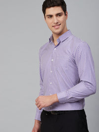 DENNISON Men White & Purple Comfort Regular Fit Checked Formal Shirt