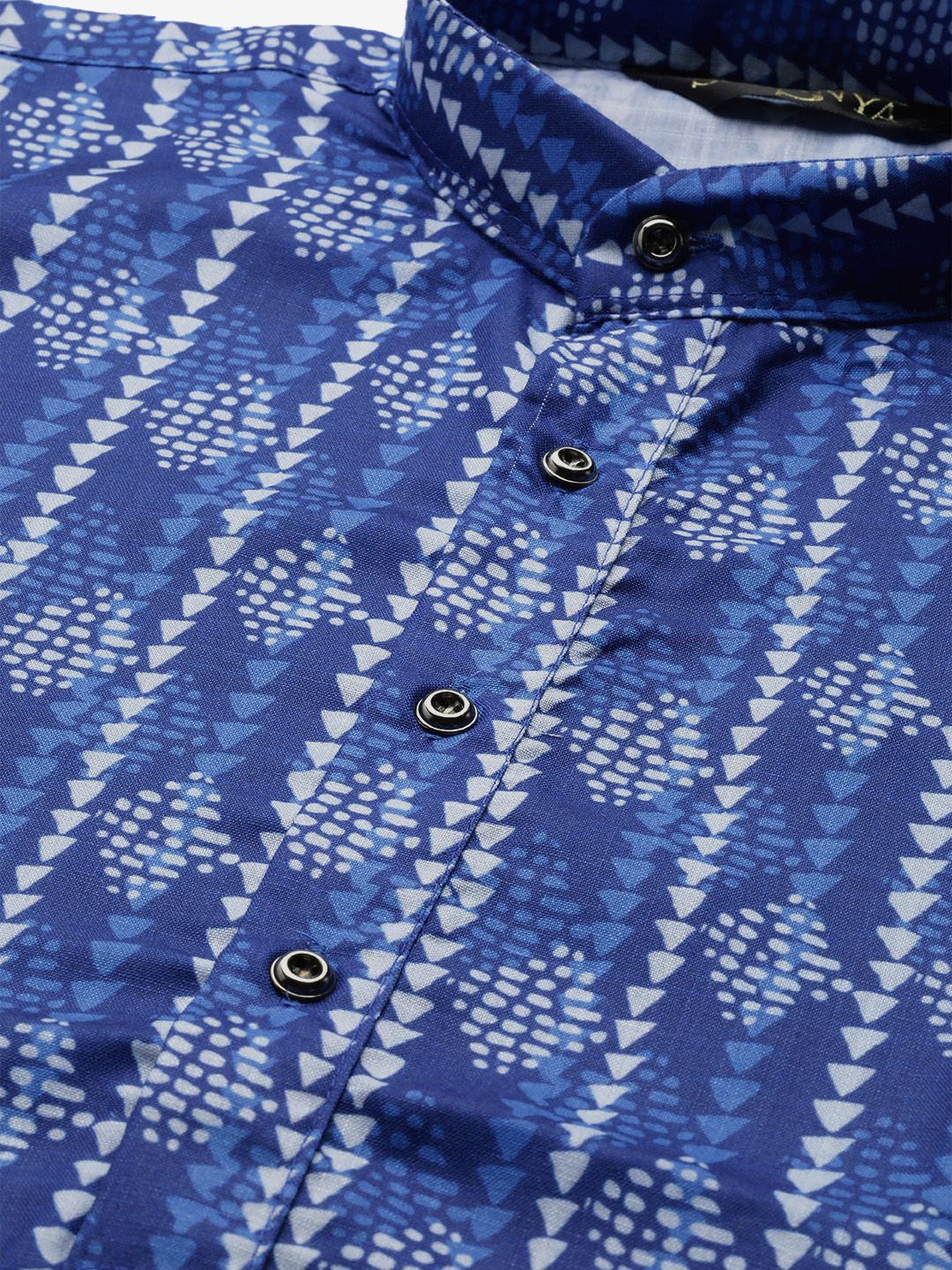SOJANYA Lelaki Navy Blue & White Printed Straight Kurta