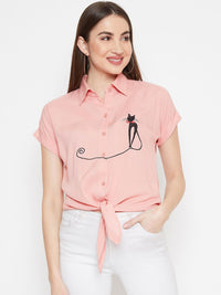Berrylush Women Pink Embroidered Shirt