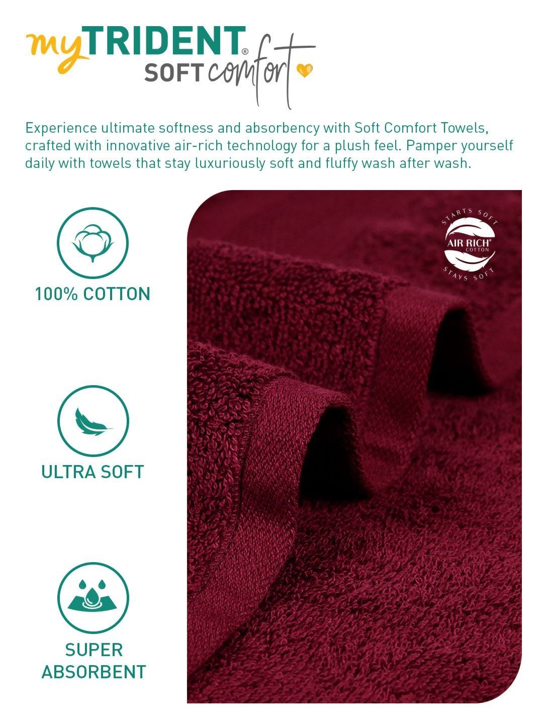 MYTRIDENT Maroon 6 Pieces Cotton Soft Comfort 500 GSM Reversible Face Towel