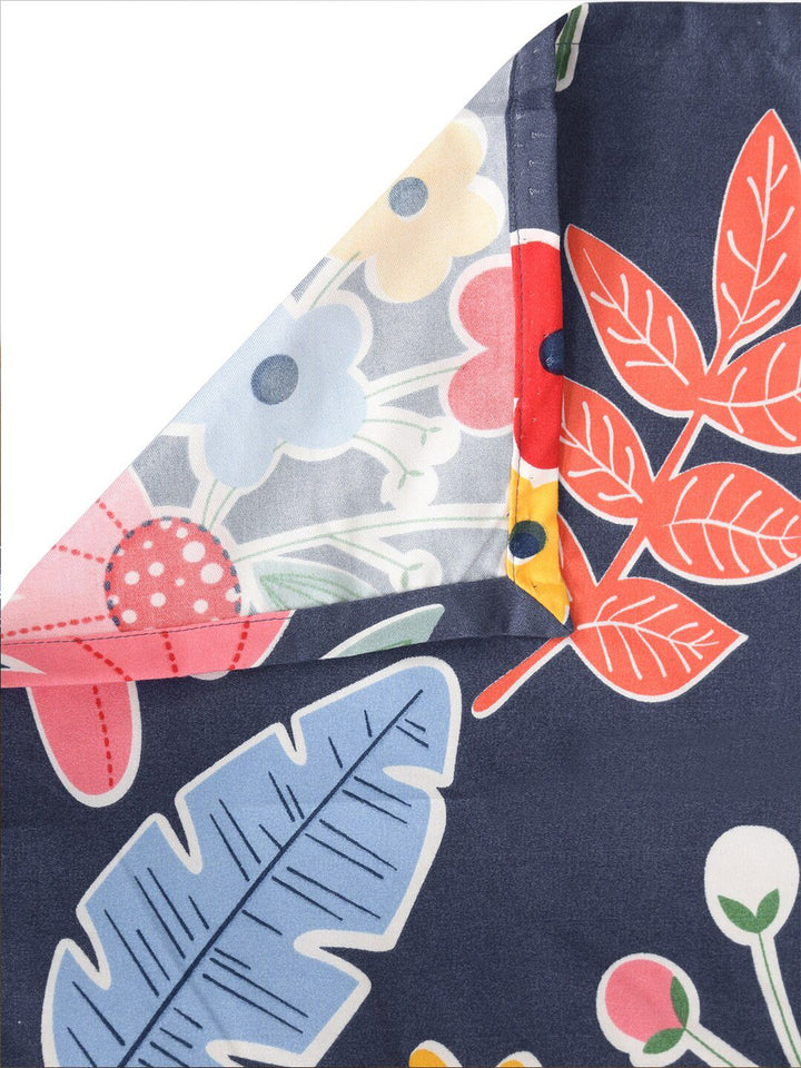 KLOTTHE Navy Blue Floral Cotton 300 TC King Fine 2 Cadar dengan 4 Sarung Bantal-98 x 87 inci