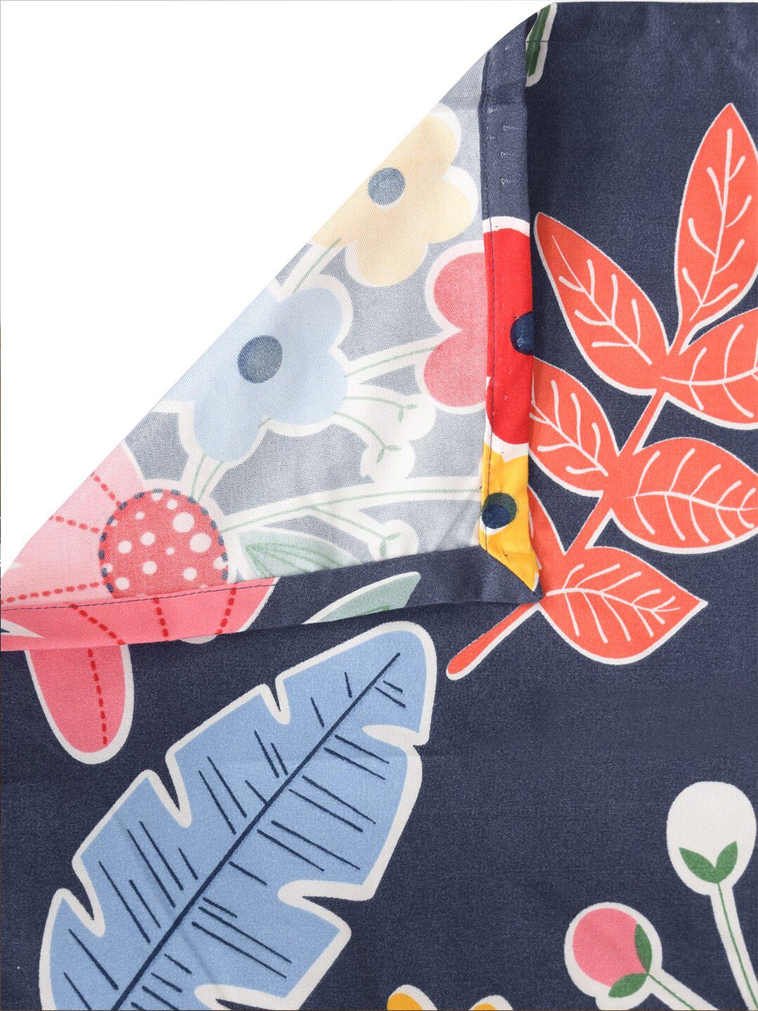 KLOTTHE Navy Blue Floral Cotton 300 TC King Fine 2 Cadar dengan 4 Sarung Bantal-98 x 87 inci