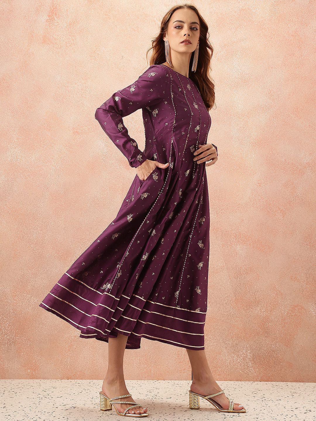 all about you Thread Work & Sequinned Yoke Design Empire Ethnic Dress