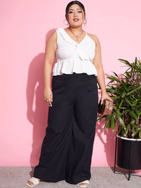 SASSAFRAS Curve Women Black Straight Fit High-Rise Pure Cotton Parallel Trousers