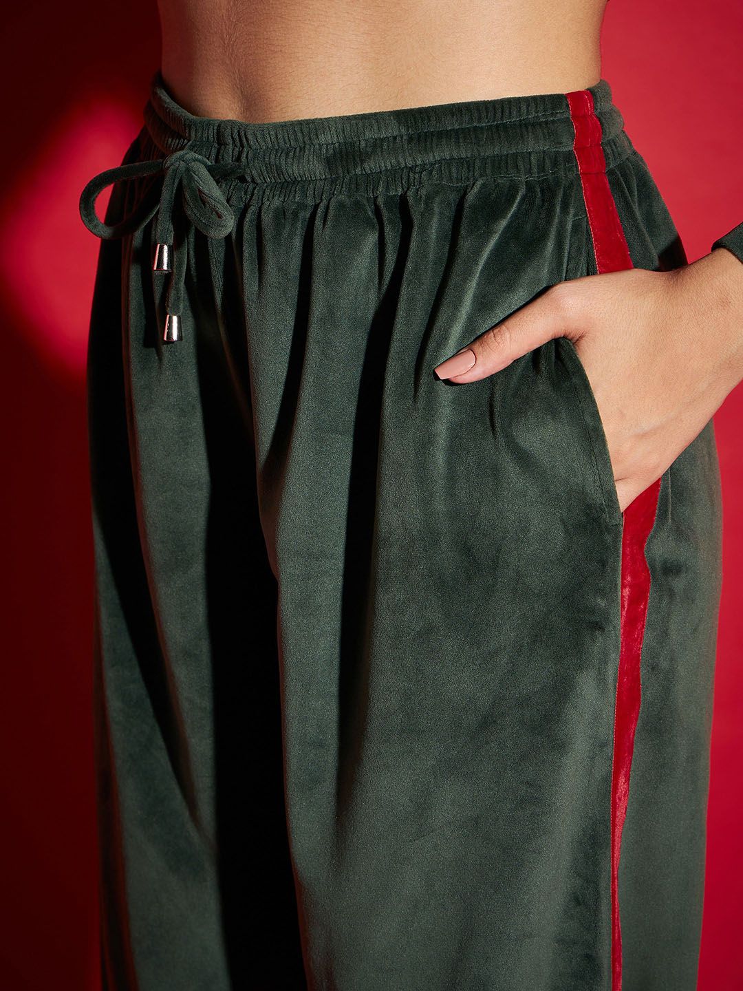 SASSAFRAS Green Velvet Tape Detail Sweatshirt With Joggers