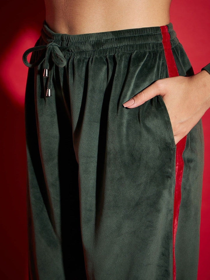 SASSAFRAS Green Velvet Tape Detail Sweatshirt With Joggers