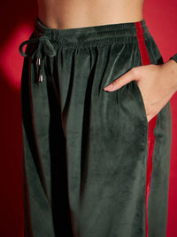 SASSAFRAS Green Velvet Tape Detail Sweatshirt With Joggers
