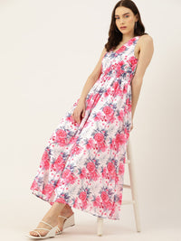 DressBerry Smocked Floral Print Maxi Dress