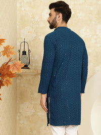 SOJANYA Embroidered Sequinned Mandarin Collar Pure Cotton Kurta