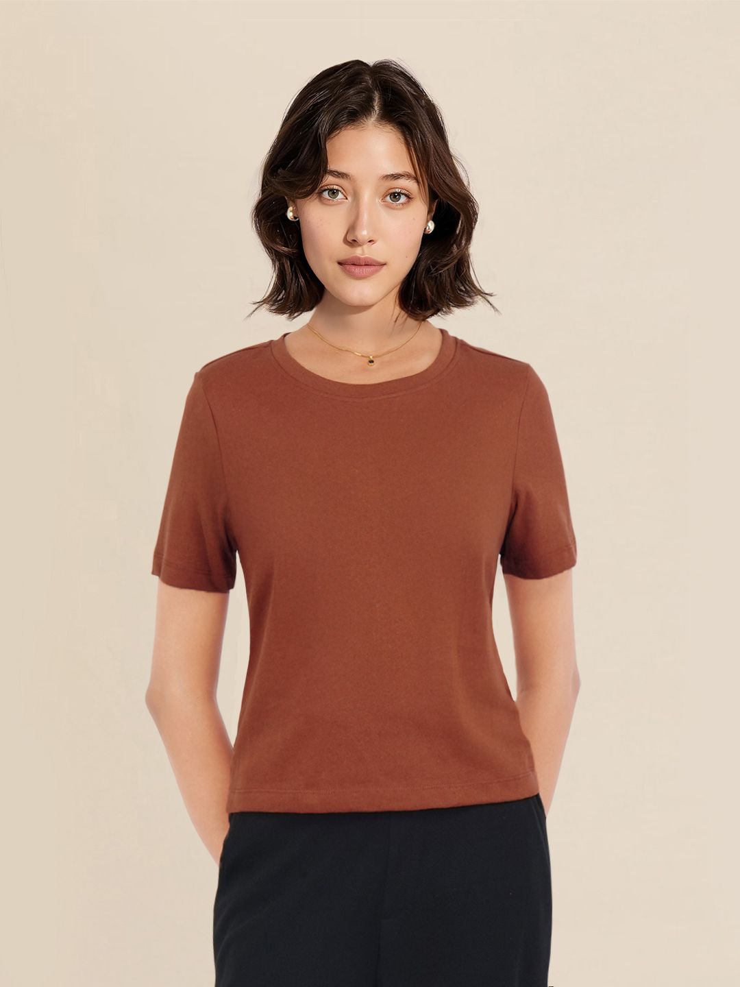 DressBerry Solid Round Neck Casual T-shirt
