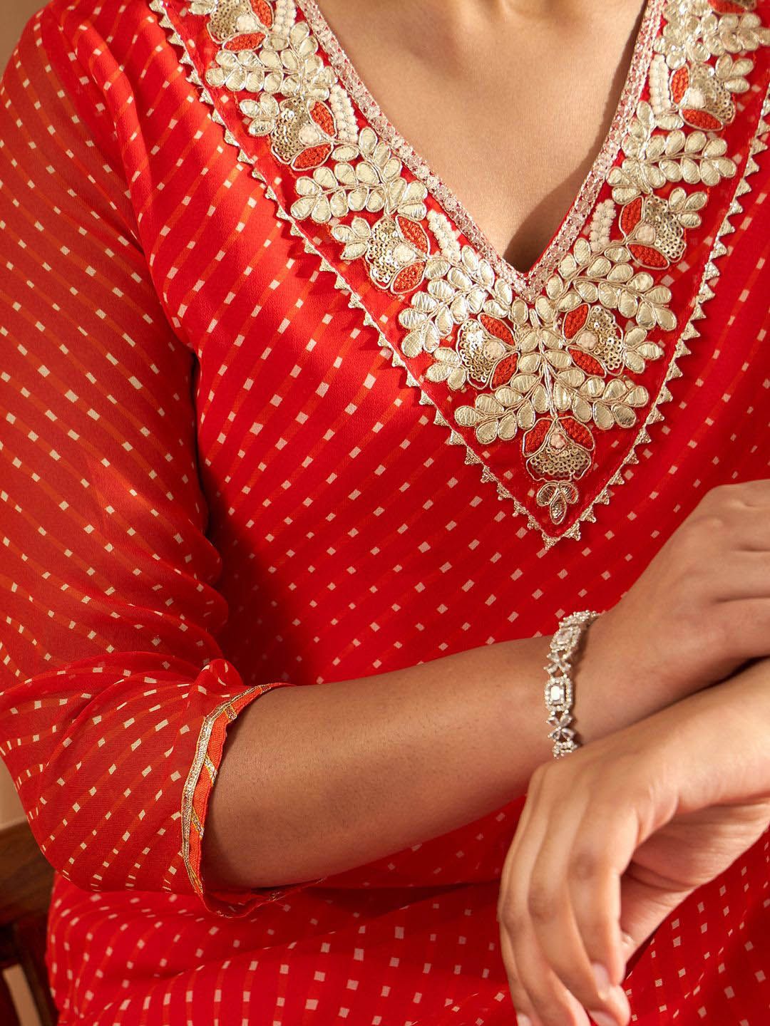 Indo Era Leheriya Printed Gotta Patti Straight Kurta