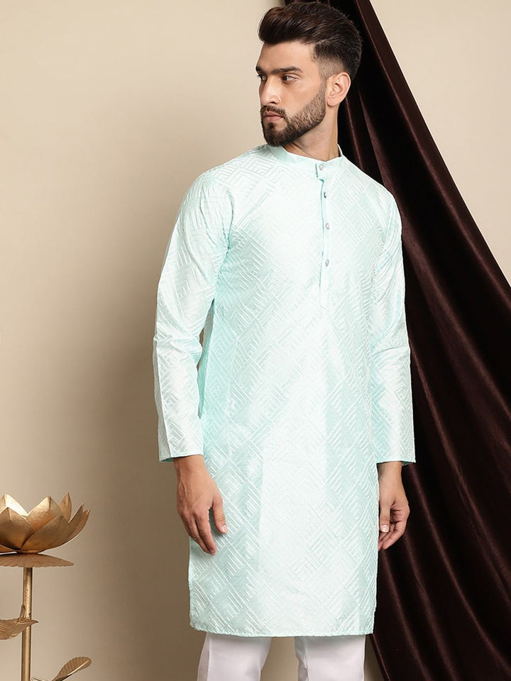 Kerja Benang Sulam Geometri Anouk Kurta Kolar Mandarin