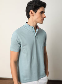 RARE RABBIT Men Barrie Mandarin Collar Cotton Slim Fit T-Shirt