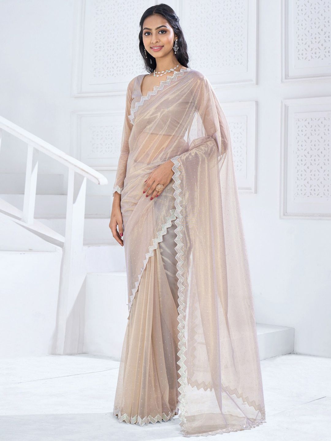 Saree mall Embellished Beads and Stones Organza Saree