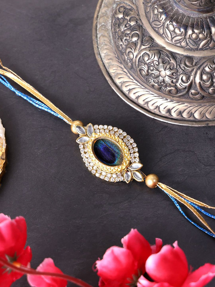 PANASH Gold Plated Beaded & Stone Studded Rakhis With Roli Chawal