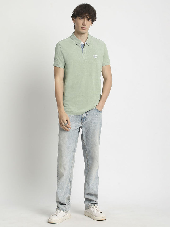 THE BEAR HOUSE Men Polo Collar Regular Fit Pure Cotton Solid T-shirt