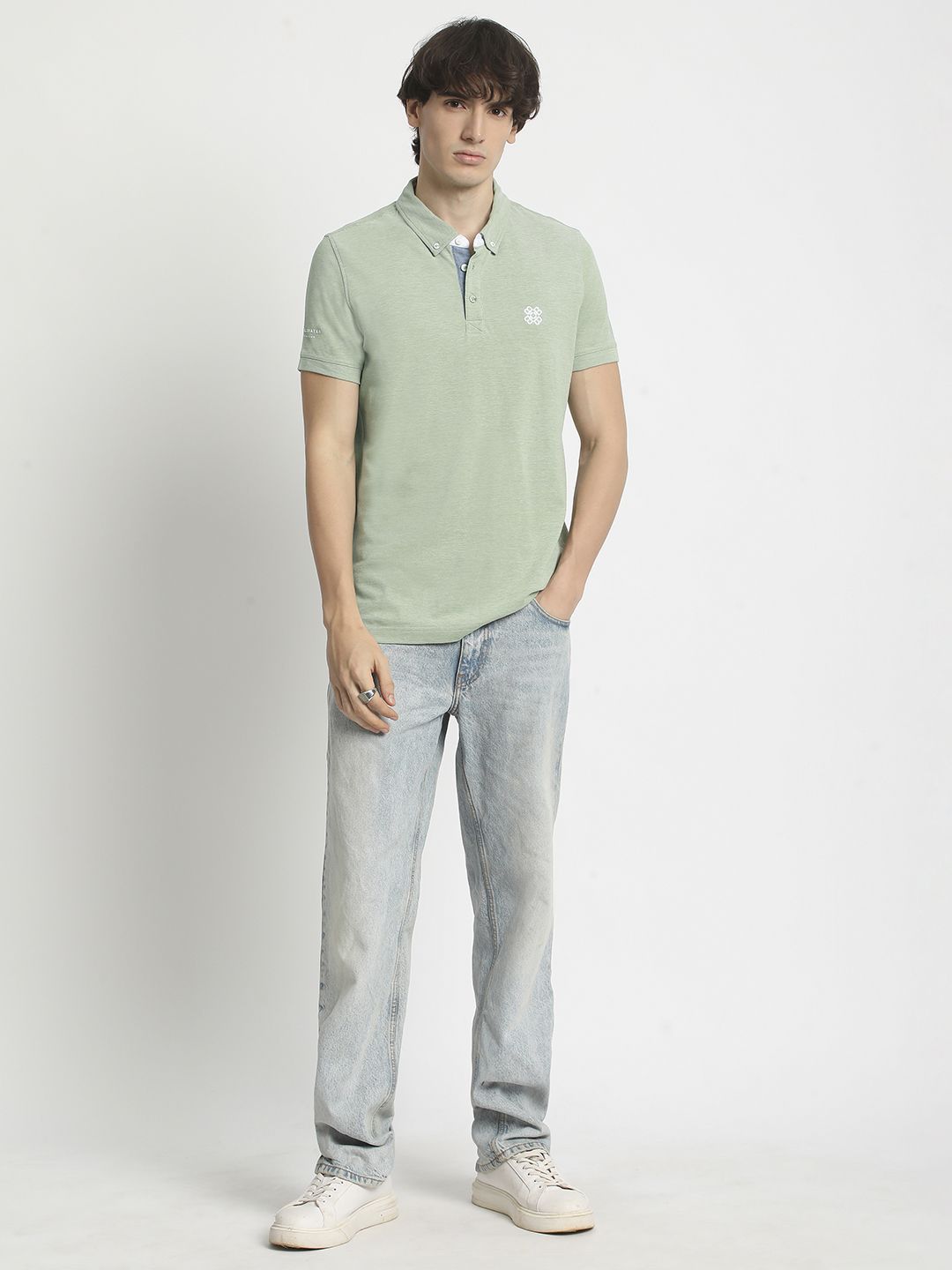 THE BEAR HOUSE Men Polo Collar Regular Fit Pure Cotton Solid T-shirt