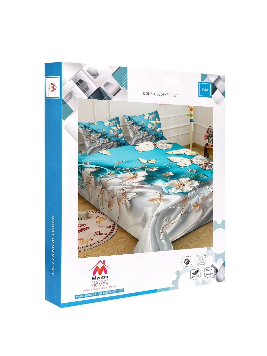 Myntra Elegant Blue & White Floral 400 TC King 7D Cadar & 2 Sarung Bantal 250X225 cm