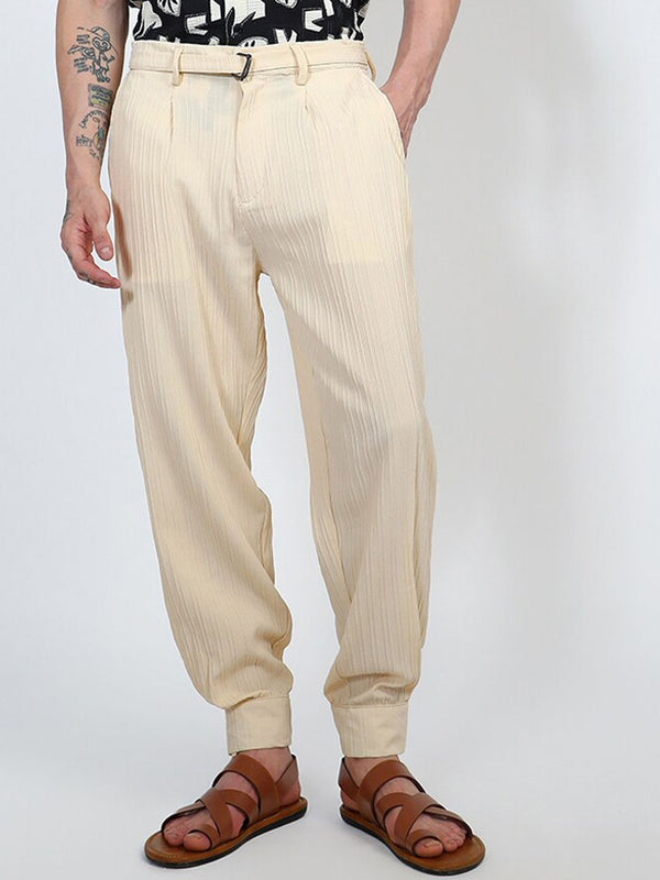 Campus Sutra Men Comfort Easy Wash Pleated Joggers Trousers