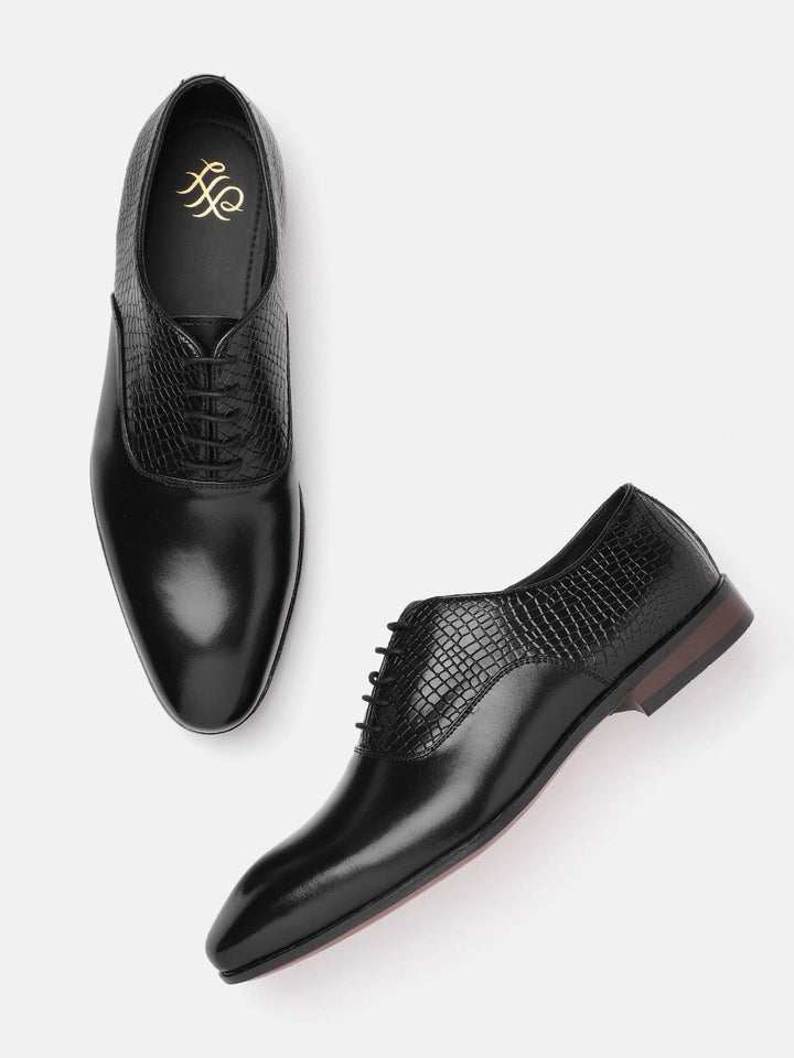 House of Pataudi Men Textured Formal Oxfords
