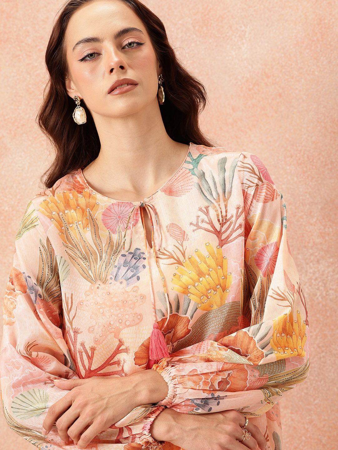 all about you Floral Printed Puff Sleeve A-Line Midi Dress