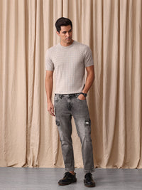 Mr Bowerbird Men Tapered Fit Mid-Rise Heavy Fade Cropped Stretchable Cargo Styles Jeans