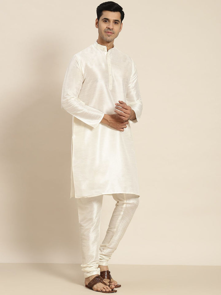 SOJANYA Men Cream-Coloured Kurta with Churidar